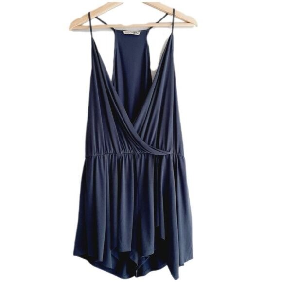 BEAR DANCE / Surplice Spaghetti Strap Stretchy & Soft Romper Blue Sz L - Picture 2 of 10